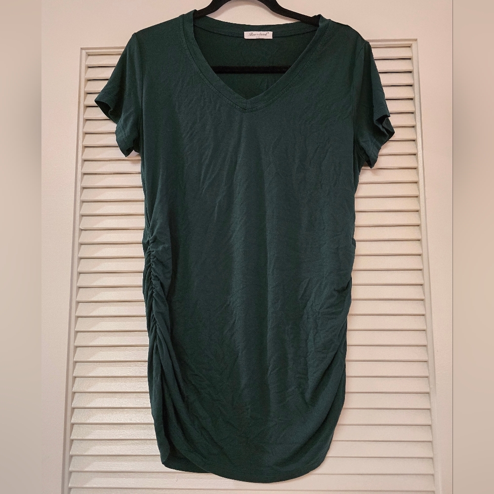 Bearsland - (Maternity) Green Short-Sleeve Ruched Side Detail Tunic Top